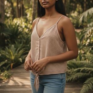 Cozy Casual women's striped tie-front cami top size L